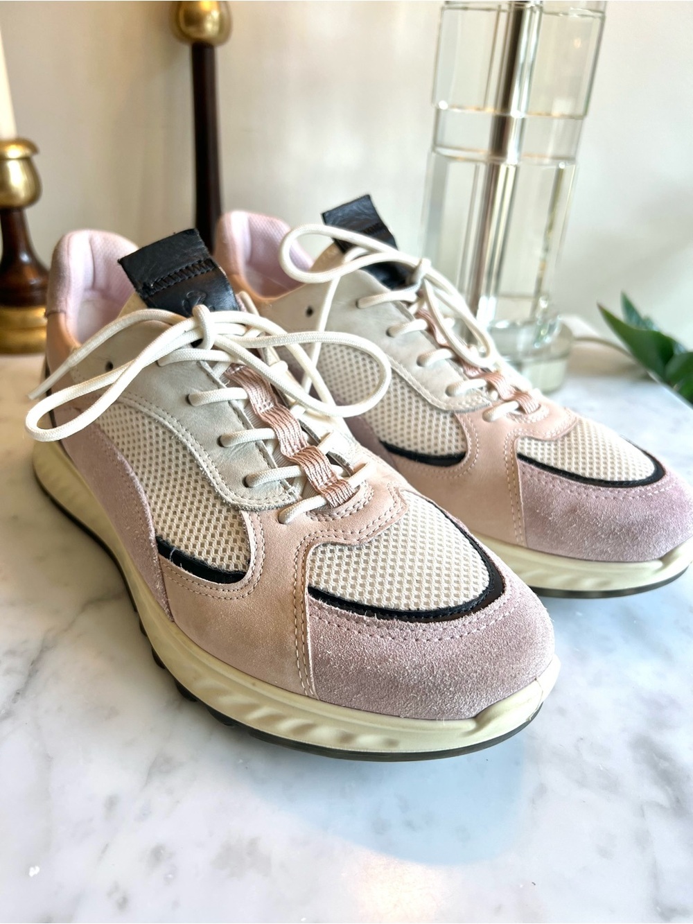 Ecco Women's Pale Pink Suede & Mesh Lace-Up Sneakers - Picture 3 of 8